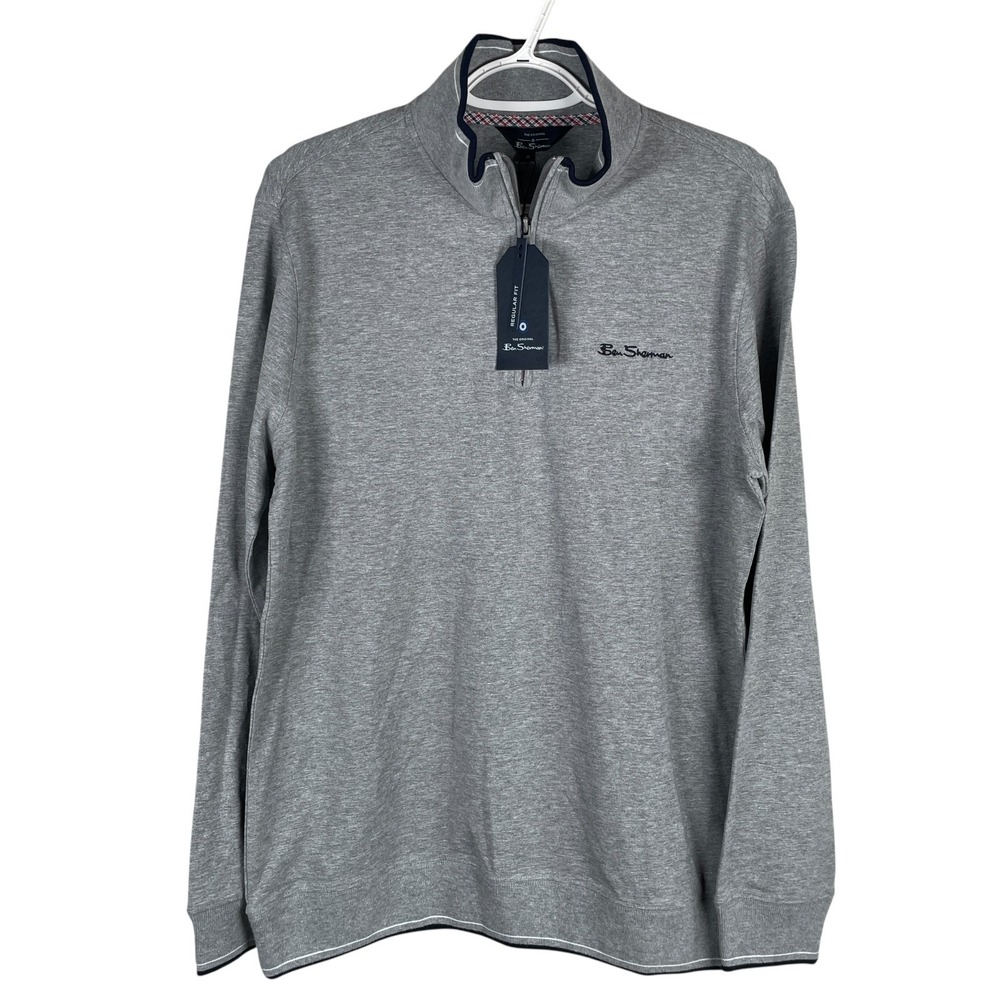 NEW Ben Sherman 1/4 Zip Sweater Mens M Gray Heather Pullover Stretch CottonBlend
